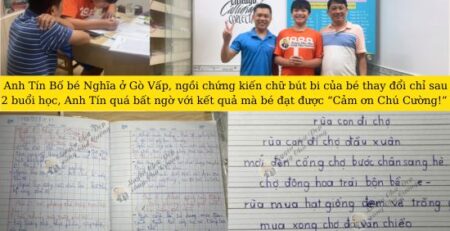 Học sinh cấp 2 luyện chữ bút bi