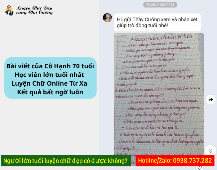 Cô Hạnh U70 luyện chữ đep cùng Chú Cường