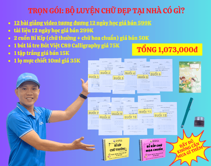 Đầy đủ dụng cụ tự luyện chữ đẹp không thiếu gì cả