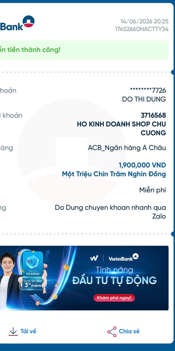 Học viên Dụng Đỗ thanh toán
