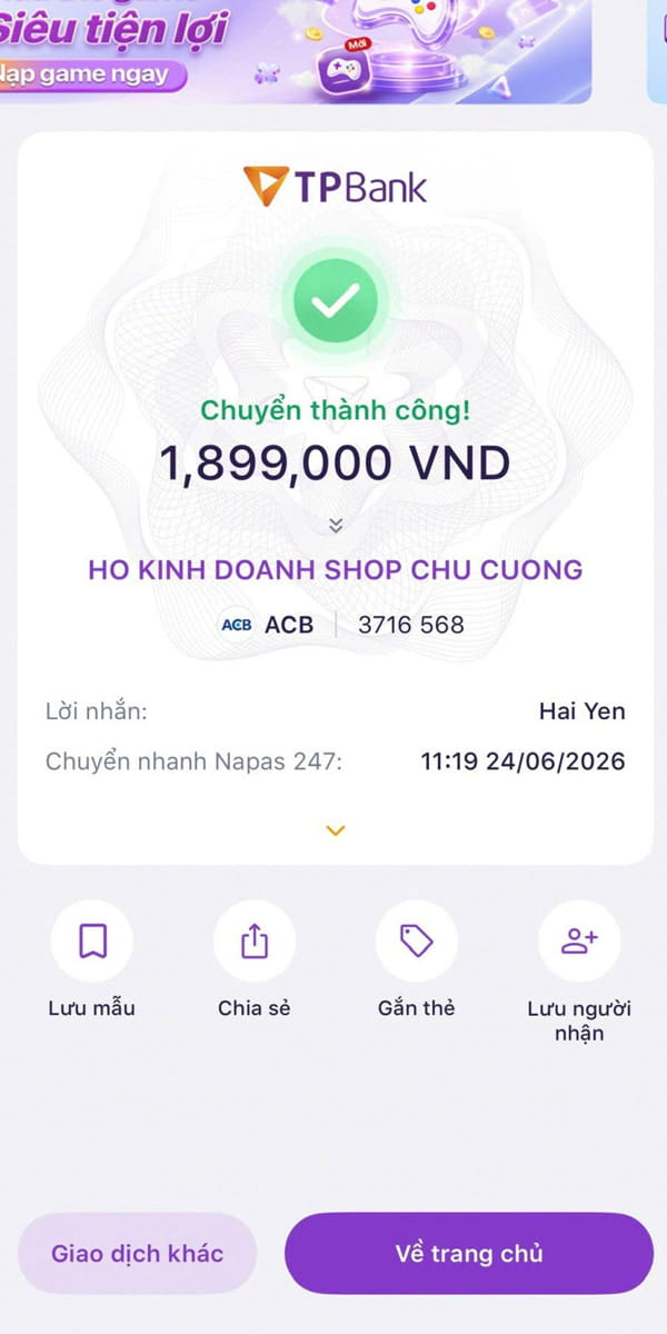 Học viên Hải Yến thanh toán