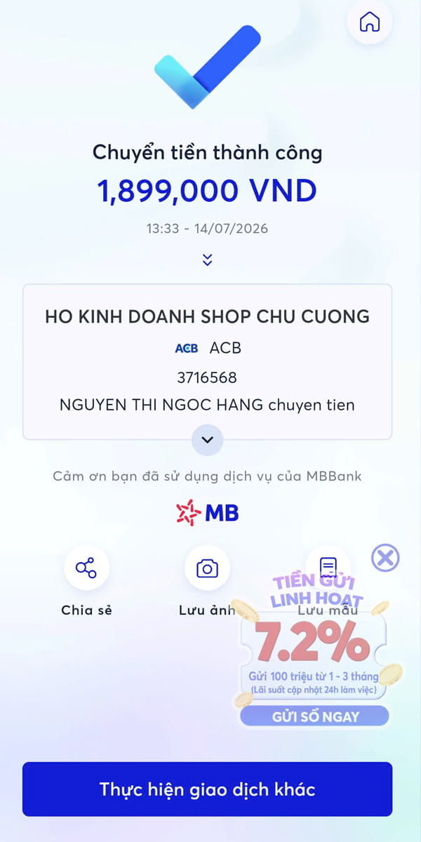 Học viên Ngọc Hằng thanh toán