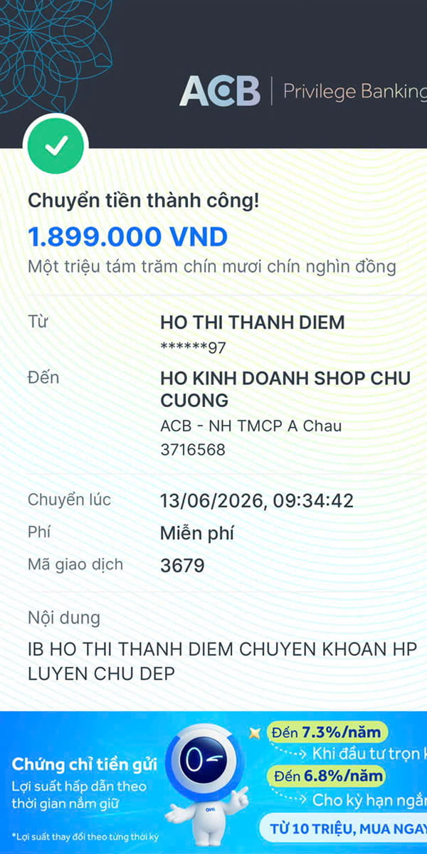 Học viên Thanh Diễm đăng ký